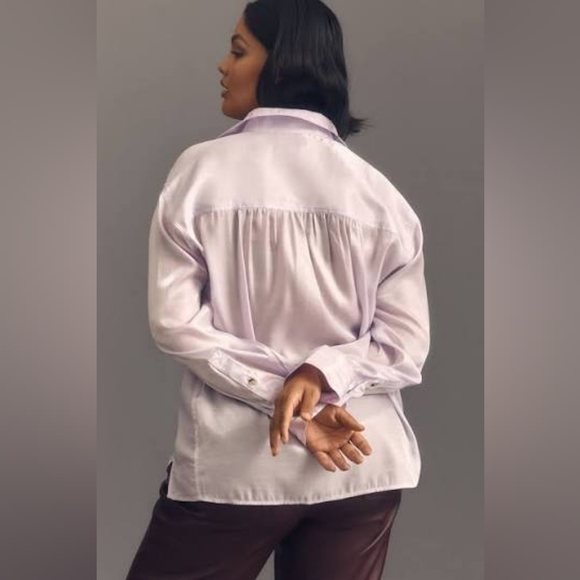 Pilcro Anthropologie Lilac Shine Blouse Satin Button Down Top Long Sleeve Shirt - Picture 3 of 11